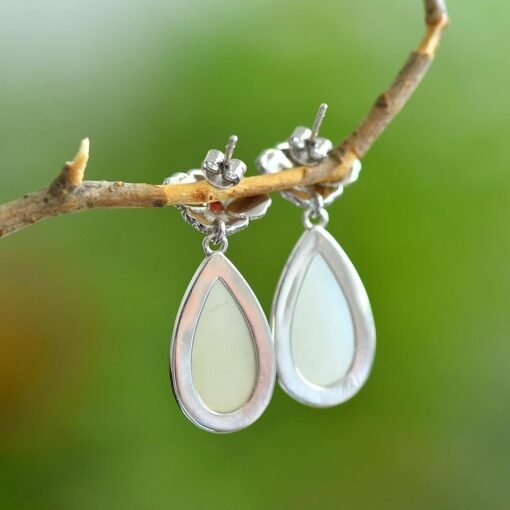 Natural Nephrite dangle & drop Earrings /Sterling 925-Silver enamel Nephrite earrings/Customize gift box/Retro earrings/anniversary gift - Image 4