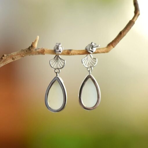 Natural Nephrite dangle&drop Earrings /Sterling 925-Silver enamel white Nephrite earrings/Customize gift box/Retro earrings/anniversary gift - Image 5