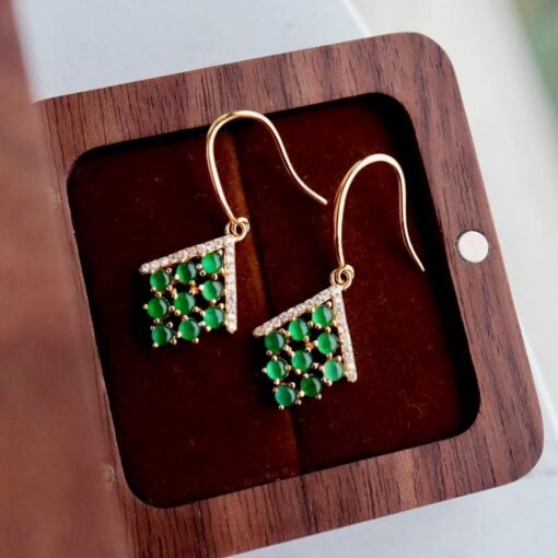 Natural jadeite dangle & drop Earrings /Sterling 925Silver 18KGold-Plated green jade dangle/Customize gift box/anniversary gift/gift for her - Image 4