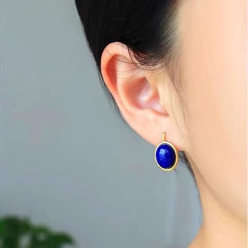 Natural Lapis lazuli Stud Earrings/Sterling 925 Silver Gold-Plated Lapis lazuli Studs/Customize gift box/anniversary gift/minimalist studs - Image 3