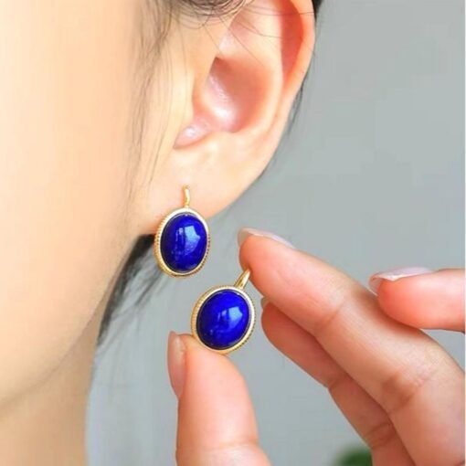 Natural Lapis lazuli Stud Earrings/Sterling 925 Silver Gold-Plated Lapis lazuli Studs/Customize gift box/anniversary gift/minimalist studs - Image 2