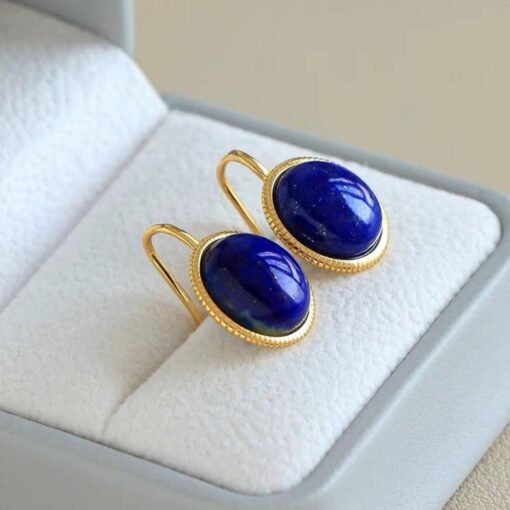 Natural Lapis lazuli Stud Earrings/Sterling 925 Silver Gold-Plated Lapis lazuli Studs/Customize gift box/anniversary gift/minimalist studs - Image 4