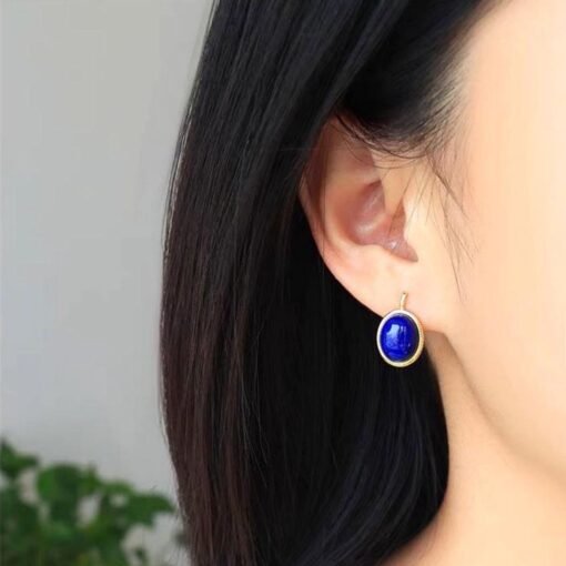 Natural Lapis lazuli Stud Earrings/Sterling 925 Silver Gold-Plated Lapis lazuli Studs/Customize gift box/anniversary gift/minimalist studs - Image 5