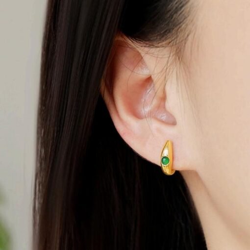 Natural jadeite Earrings /Sterling 925Silver 18k Gold-Plated green jade earrings/Customize gift box/anniversary gift/Dainty vintage earrings - Image 4