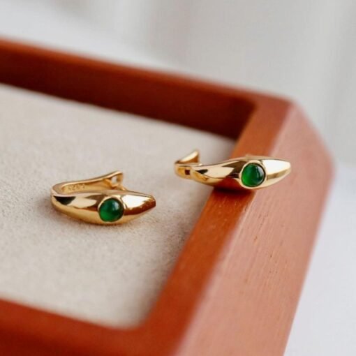 Natural jadeite Earrings /Sterling 925Silver 18k Gold-Plated green jade earrings/Customize gift box/anniversary gift/Dainty vintage earrings - Image 3