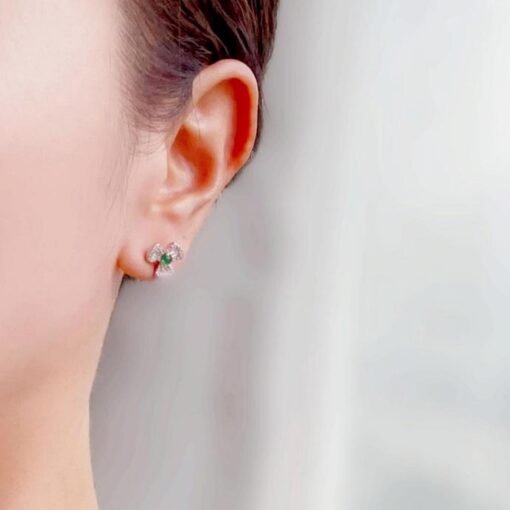 Natural jadeite Stud Earrings /Sterling 925Silver 18kGold-Plated green jade Studs/Customize gift box/anniversary gift/Dainty clover earrings - Image 2