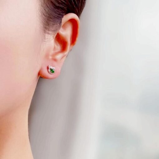 Natural jadeite Stud Earrings /Sterling 925 Silver 18k Gold-Plated green jade Studs/Customize gift box/anniversary gift/Dainty cat earrings - Image 2