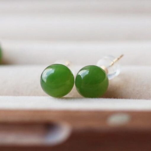 Natural green jade Stud Earrings/18K Gold  green Nephrite Studs/Customize gift box/anniversary gift/minimalist jade earrings/unique gift for - Image 4
