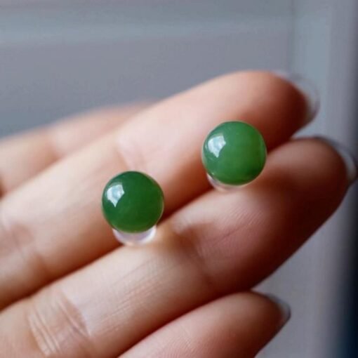 Natural green jade Stud Earrings/18K Gold  green Nephrite Studs/Customize gift box/anniversary gift/minimalist jade earrings/unique gift for - Image 3