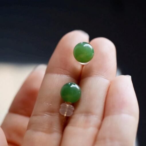 Natural green jade Stud Earrings/18K Gold  green Nephrite Studs/Customize gift box/anniversary gift/minimalist jade earrings/unique gift for - Image 5