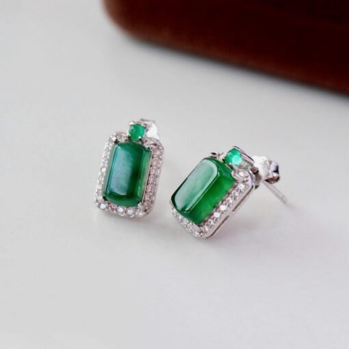 Natural jadeite Stud Earrings /Sterling 925 Silver 18k Gold-Plated green jade Studs/Customize gift box/anniversary gift/Dainty jade earrings - Image 3