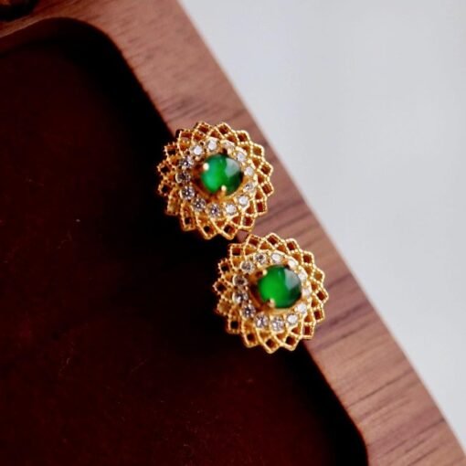 Natural jadeite Stud Earrings /Sterling 925Silver 18k Gold-Plated green jade Studs/Customize gift box/anniversary gift/vintage jade earrings - Image 3