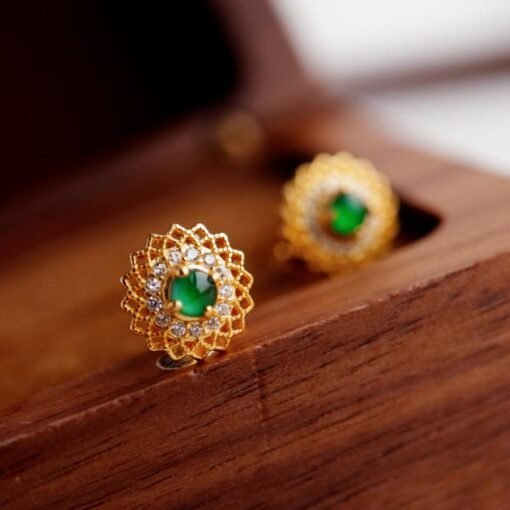 Natural jadeite Stud Earrings /Sterling 925Silver 18k Gold-Plated green jade Studs/Customize gift box/anniversary gift/vintage jade earrings - Image 5