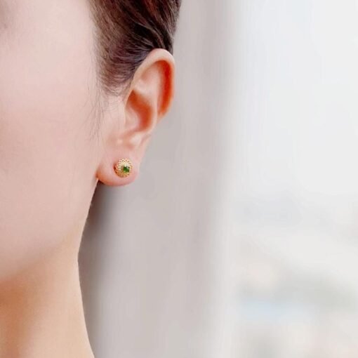 Natural jadeite Stud Earrings /Sterling 925Silver 18k Gold-Plated green jade Studs/Customize gift box/anniversary gift/vintage jade earrings - Image 2
