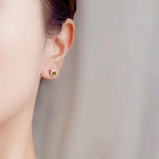 Natural jadeite Stud Earrings /Sterling 925Silver 18k Gold-Plated green jade Studs/Customize gift box/anniversary gift/Retro jade earrings - Image 2