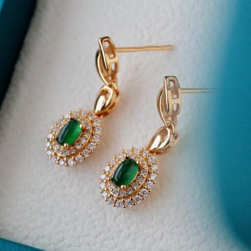 Natural green jadeite dangle Earrings/Sterling 925Silver 18KGold-Plated jade drops/Customize gift box/anniversary gift/retro raw jade drops - Image 4