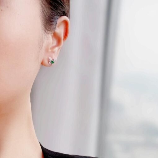Natural jadeite Stud Earrings /Sterling 925 Silver 18k Gold-Plated green jade Studs/Customize gift box/anniversary gift/butterfly earrings - Image 2