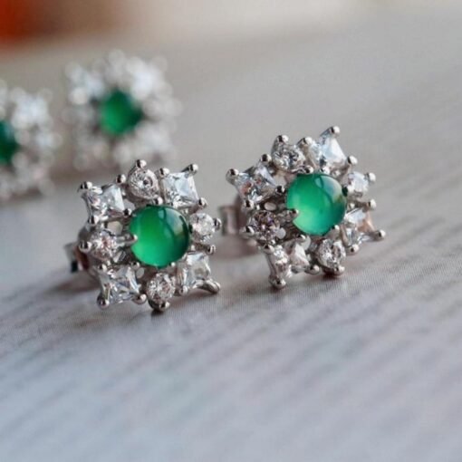 Natural jadeite Stud Earrings /Sterling 925 Silver 18k Gold-Plated green jade Studs/Customize gift box/anniversary gift/classic earrings - Image 3