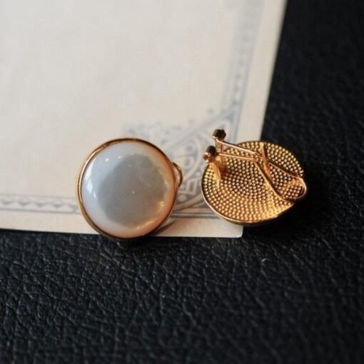 Natural white mother-of-pearl stud Earrings/Sterling 925Silver 18KGold-Plated vintage stud/Customize gift box/anniversary/minimalist studs - Image 4