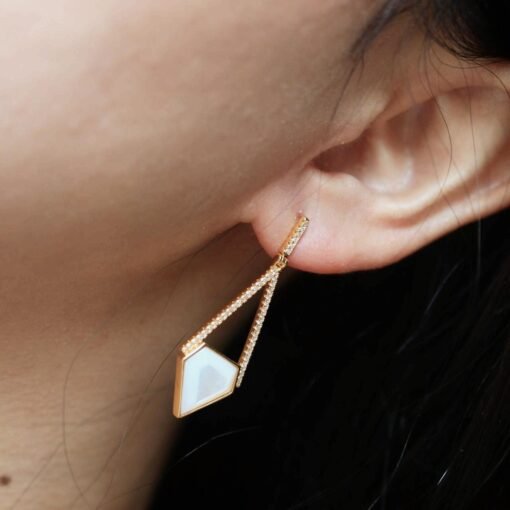 Natural white mother-of-pearl trop Earrings/Sterling 925Silver 18KGold-Plated vintage white mother-of-pearl dangles/Customize gift box/retro - Image 2