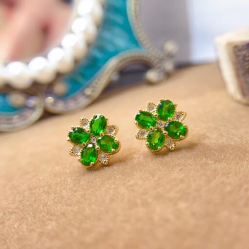 Natural Prehnite Stud Earrings /Sterling 925 Silver 18K Gold-Plated Prehnite Studs/Customize gift box/birthstone gift/anniversary gift - Image 3