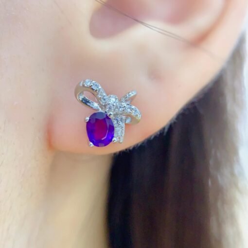 Natural Amethyst Stud Earrings /Sterling 925 Silver 18K Gold-Plated Amethyst Studs/Customize gift box/birthstone gift/anniversary gift - Image 2