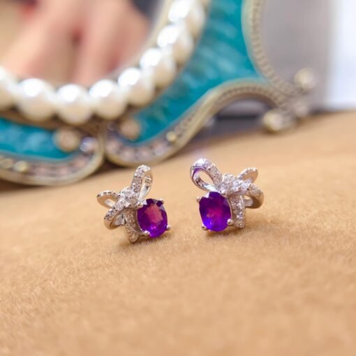 Natural Amethyst Stud Earrings /Sterling 925 Silver 18K Gold-Plated Amethyst Studs/Customize gift box/birthstone gift/anniversary gift - Image 3