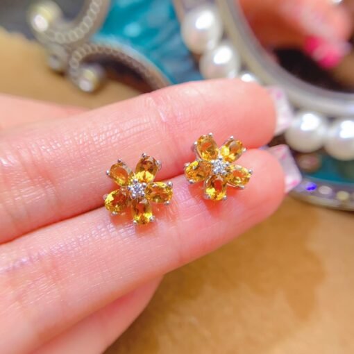 Natural Citrine Stud Earrings /Sterling 925Silver 18K Gold-Plated Citrine Studs/Customize gift box/November birthstone gift/anniversary gift - Image 4