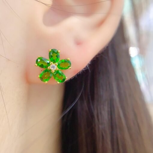 Natural Prehnite Stud Earrings /Sterling 925Silver 18K Gold-Plated Prehnite Studs/Customize gift box/birthstone gift/anniversary gift/flower - Image 2