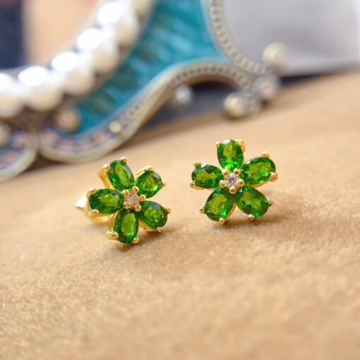 Natural Prehnite Stud Earrings /Sterling 925Silver 18K Gold-Plated Prehnite Studs/Customize gift box/birthstone gift/anniversary gift/flower - Image 5