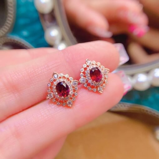 Natural garnet Stud Earrings /Sterling 925Silver 18K Gold-Plated garnet Studs/Customize gift box/January birthstone gift/anniversary gift - Image 4