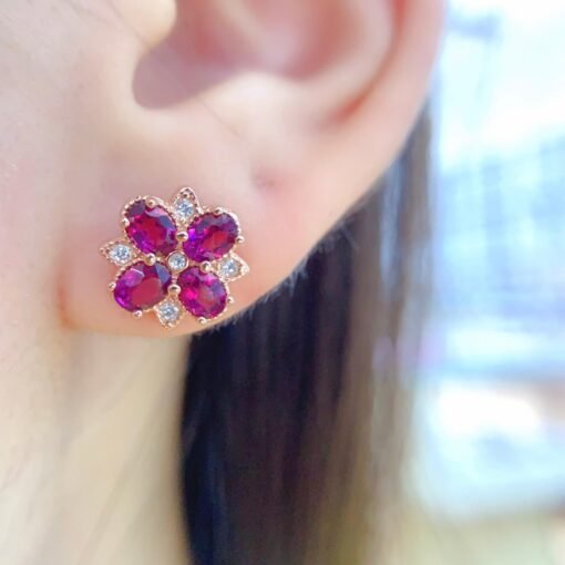 Natural garnet Stud Earrings /Sterling 925Silver 18K Gold-Plated garnet Studs/Customize gift box/January birthstone gift/anniversary gift - Image 2