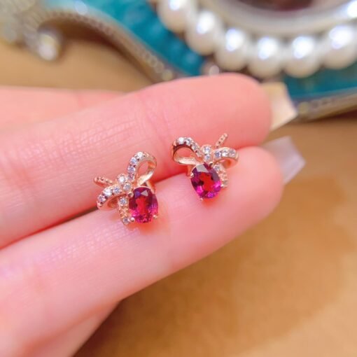 Natural garnet Stud Earrings /Sterling 925 Silver 18K Gold-Plated garnet Studs/Customize gift box/January birthstone gift/anniversary gift - Image 4