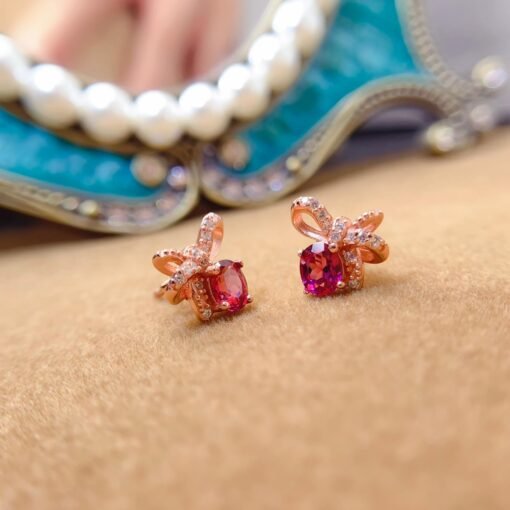 Natural garnet Stud Earrings /Sterling 925 Silver 18K Gold-Plated garnet Studs/Customize gift box/January birthstone gift/anniversary gift - Image 5
