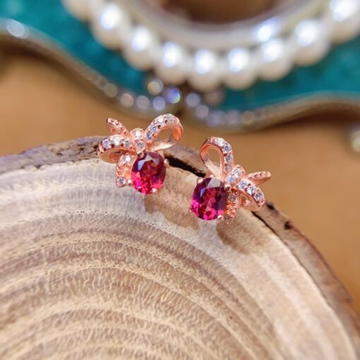 Natural garnet Stud Earrings /Sterling 925 Silver 18K Gold-Plated garnet Studs/Customize gift box/January birthstone gift/anniversary gift - Image 3