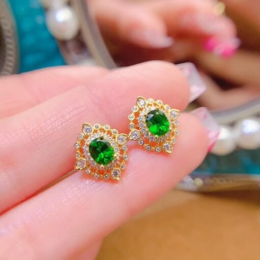 Natural Prehnite Stud Earrings /Sterling 925Silver 18K Gold-Plated Prehnite Studs/Customize gift box/birthstone gift/anniversary gift/Retro - Image 4