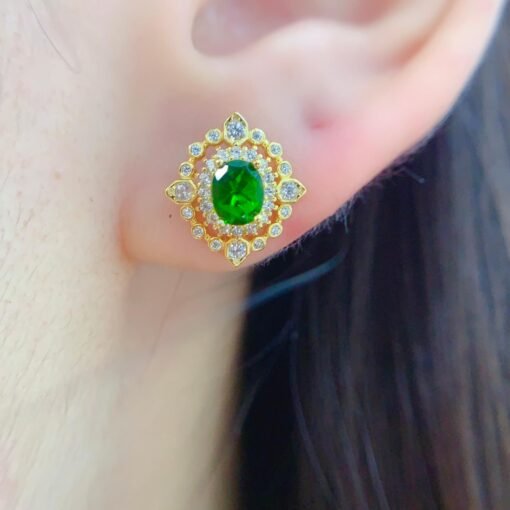 Natural Prehnite Stud Earrings /Sterling 925Silver 18K Gold-Plated Prehnite Studs/Customize gift box/birthstone gift/anniversary gift/Retro - Image 2