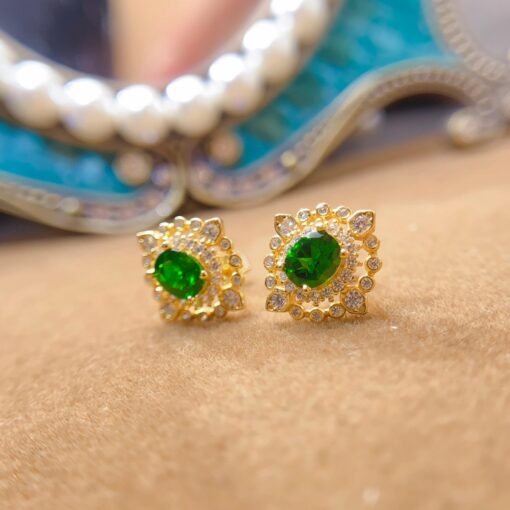 Natural Prehnite Stud Earrings /Sterling 925Silver 18K Gold-Plated Prehnite Studs/Customize gift box/birthstone gift/anniversary gift/Retro - Image 3