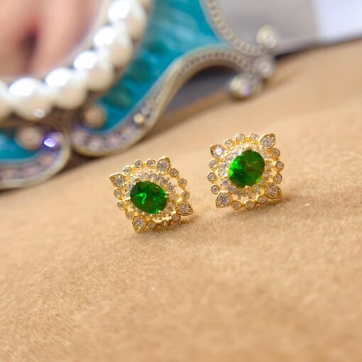 Natural Prehnite Stud Earrings /Sterling 925Silver 18K Gold-Plated Prehnite Studs/Customize gift box/birthstone gift/anniversary gift/Retro - Image 5