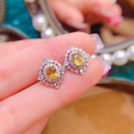Natural Citrine Stud Earrings /Sterling 925Silver 18K Gold-Plated Citrine Studs/Customize gift box/November birthstone gift/anniversary gift - Image 4