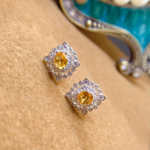 Natural Citrine Stud Earrings /Sterling 925Silver 18K Gold-Plated Citrine Studs/Customize gift box/November birthstone gift/anniversary gift - Image 3
