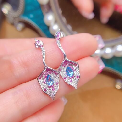 Natural Swiss blue Topaz Earrings /Sterling 925Silver 18K Gold-Plated Topaz dangle&drop earrings/Customize gift box/November birthstone gift - Image 4