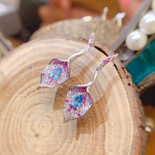 Natural Swiss blue Topaz Earrings /Sterling 925Silver 18K Gold-Plated Topaz dangle&drop earrings/Customize gift box/November birthstone gift - Image 5