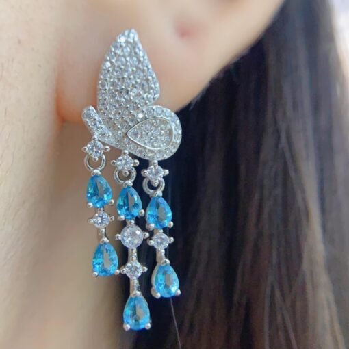 Natural Swiss blue Topaz Earrings /Sterling 925Silver 18K Gold-Plated Topaz dangle&drop earrings/Customize gift box/November birthstone gift - Image 2