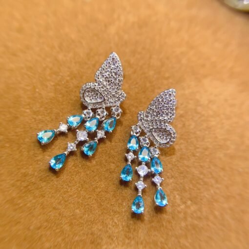 Natural Swiss blue Topaz Earrings /Sterling 925Silver 18K Gold-Plated Topaz dangle&drop earrings/Customize gift box/November birthstone gift - Image 3