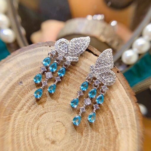 Natural Swiss blue Topaz Earrings /Sterling 925Silver 18K Gold-Plated Topaz dangle&drop earrings/Customize gift box/November birthstone gift - Image 5