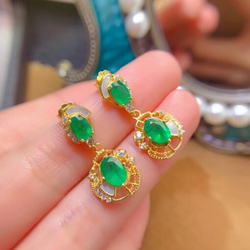 Natural emerald dangle&drop Earrings /Sterling 925Silver Gold-Plated emerald dangles/Customize gift box/May birthstone gift/anniversary gift