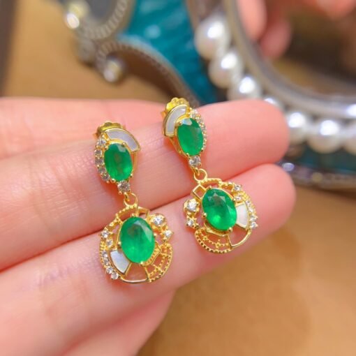 Natural emerald dangle&drop Earrings /Sterling 925Silver Gold-Plated emerald dangles/Customize gift box/May birthstone gift/anniversary gift - Image 4