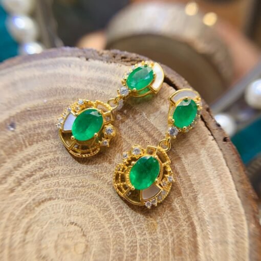 Natural emerald dangle&drop Earrings /Sterling 925Silver Gold-Plated emerald dangles/Customize gift box/May birthstone gift/anniversary gift - Image 5