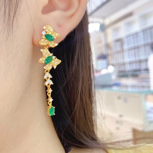 Natural emerald dangle&drop Earrings /Sterling 925Silver Gold-Plated emerald dangles/Customize gift box/May birthstone gift/anniversary gift - Image 2